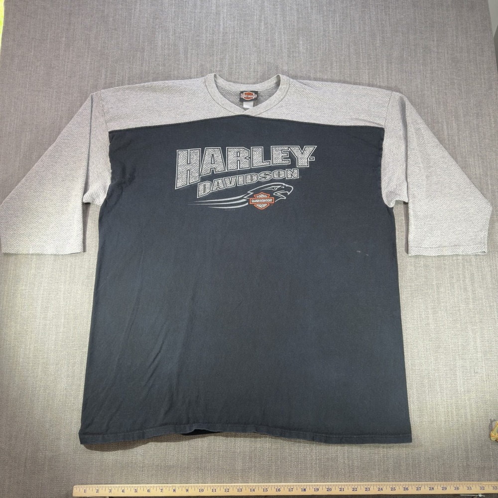 Vintage Harley-Davidson Shirt Mens XL Black 3/4 Sleeve Chuck's IL Graphic Tee